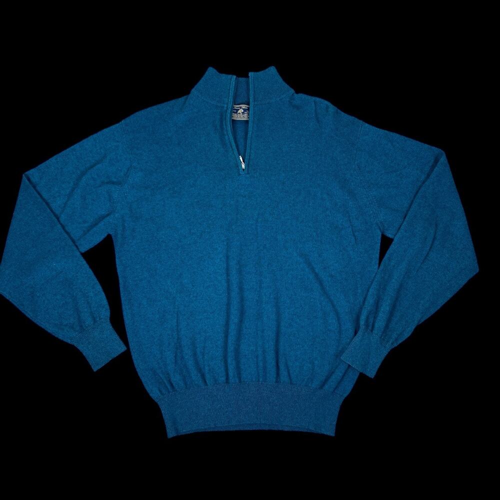 Northern Light Men’s Quarter Zip Sweater | Cashmere Silk Blend | Blue | Sz Small